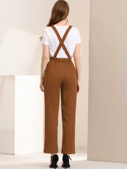 Allegra K - Wide Leg Jumpsuit Suspenders Pants