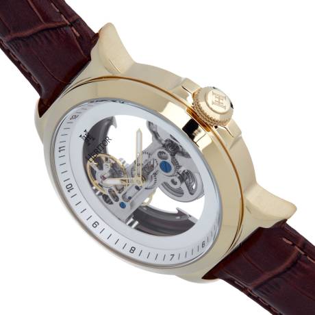 Montre automatique Heritor Xander semi-squelette avec bracelet en cuir - Argent/Bleu