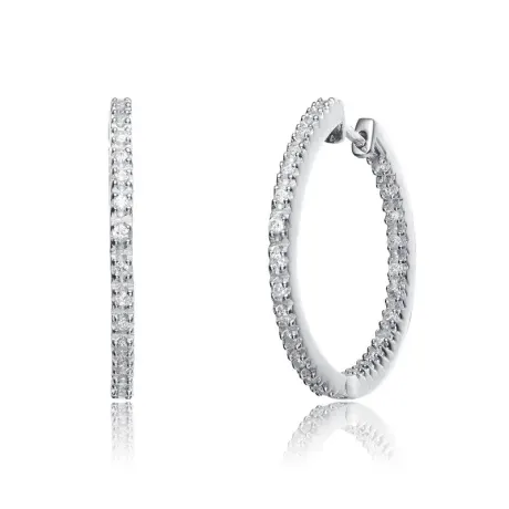 Genevive Sterling Silver with Clear Cubic Zirconia Hoop Earrings