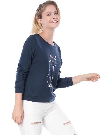 Allegra K - Cat Print Casual Sweatshirt