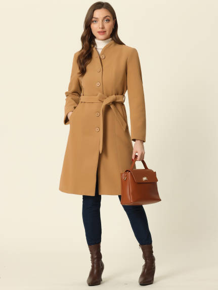 Allegra K- Collarless Single Breasted Tie Waist Coats