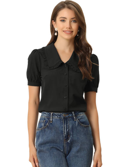 Allegra K- Peter Pan Collar Puff Short Sleeve Shirt Blouse