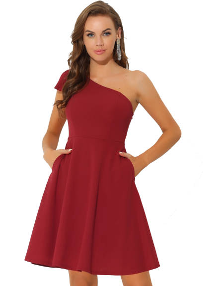 Allegra K- Elegant Flared One Shoulder Cocktail Dress