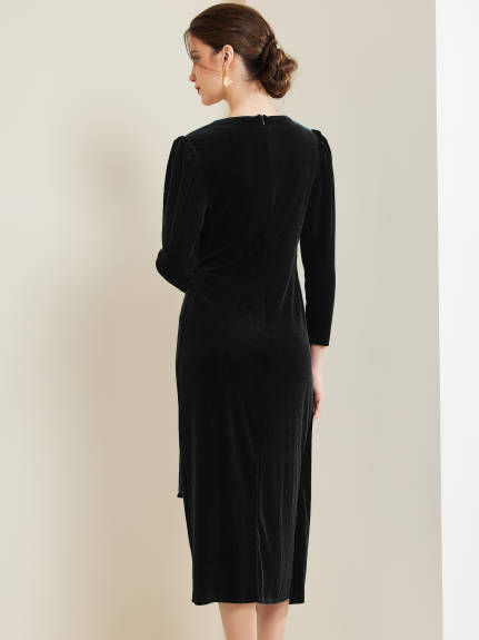 INSPIRE CHIC - Velvet Wrap V-Neck Maxi Dress