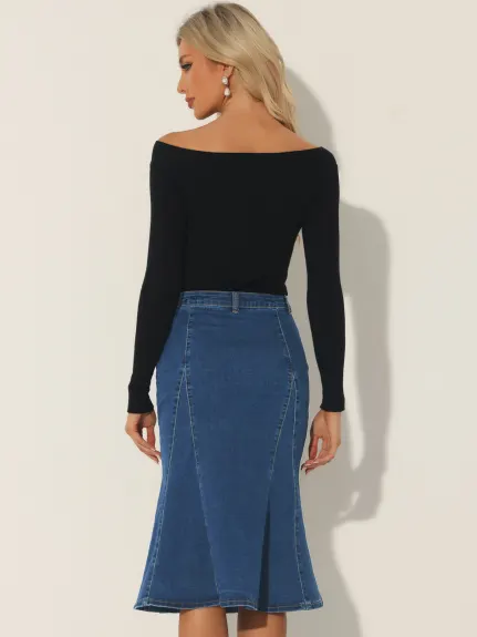 Allegra K- Fishtail Hem Bodycon Midi Denim Skirt