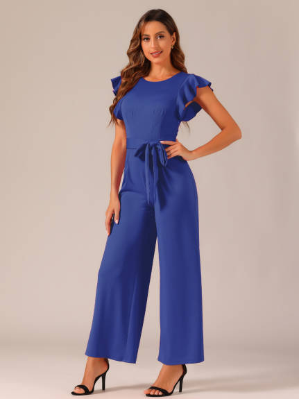 Allegra K- Sleeveless Ruffle Wide Leg Romper Jumpsuit