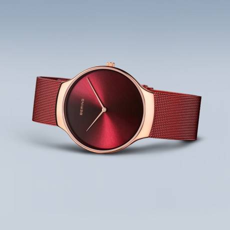 BERING - Montre caritative en acier inoxydable pour hommes de 38 mm en or rose/rouge