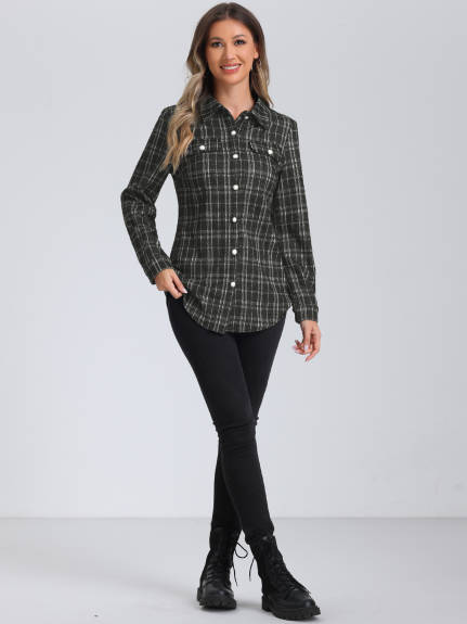 Allegra K- Plaid Tweed Button Down Jacket