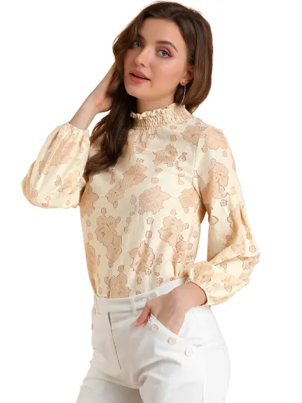 Allegra K- Ruffle Mock Neck Floral Lace Sheer Blouse