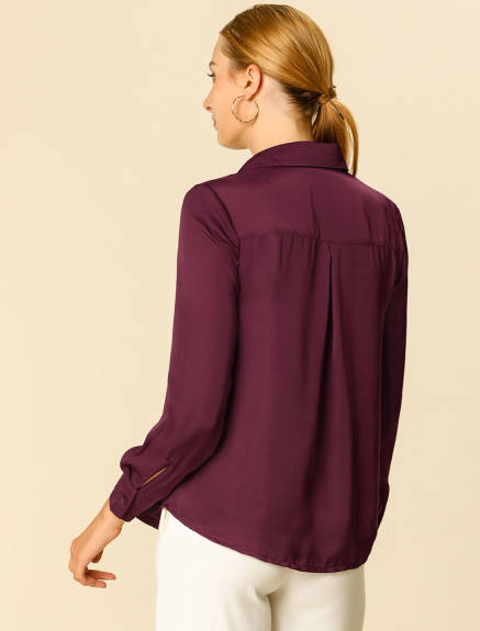 Allegra K- Elegant V-Neck Long Sleeve Blouse Shirt