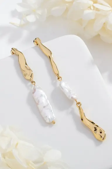 Classicharms-Asymmetrical Molten Baroque Pearl Earrings