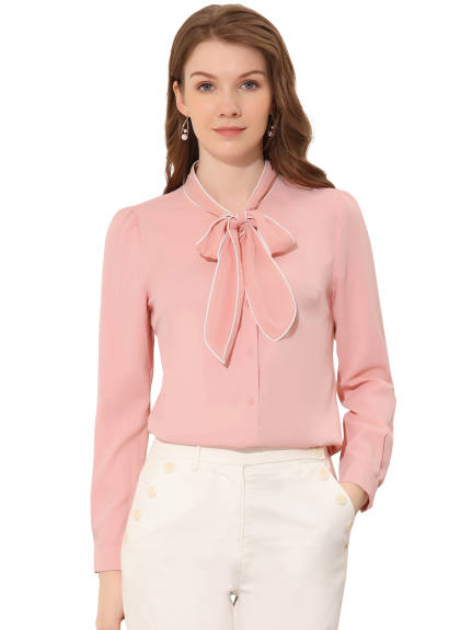 Allegra K- Long Sleeve Bow Tie Shirt