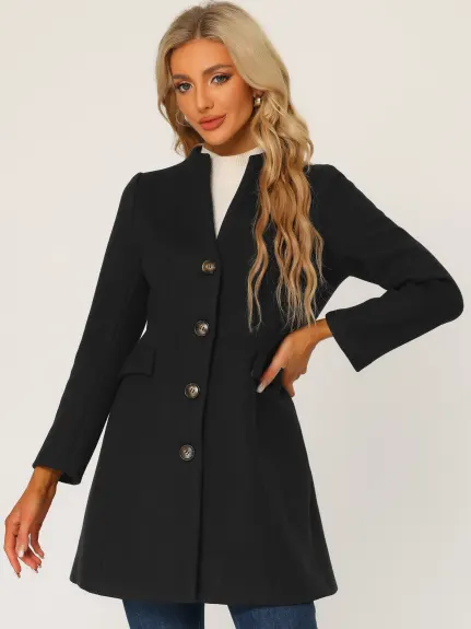 Allegra K - Manteau long à simple boutonnage et col en V