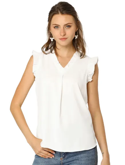 Allegra K- Ruffled Sleeveless Pullover V- Neck Blouse Top