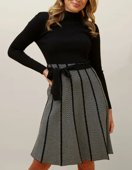 Annick - Fiola Dress Knit Solid Mock Herringbone Skirt Black