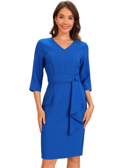 Allegra K - Solid V-Neck Half Sleeve Midi Dress