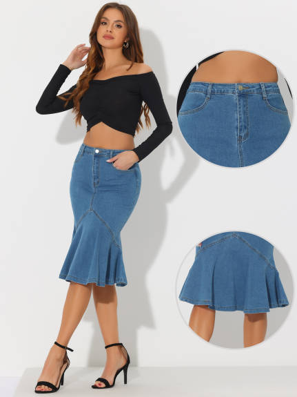 Allegra K - High Waist Denim Bodycon Fishtail Skirt