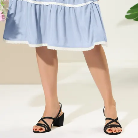 Allegra K - Strappy Slingback Chunky Heels Slide Sandals
