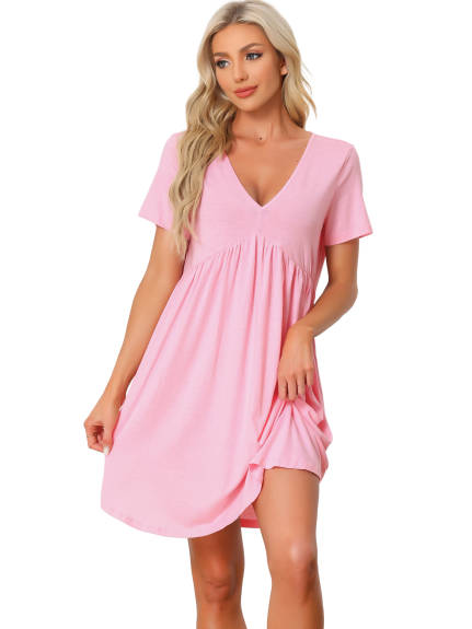 cheibear - Deep V Neck Sift Stretchy Lounge Dress