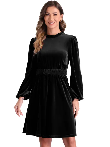 INSPIRE CHIC - Velvet Smocked Waistline Long Sleeve Dress