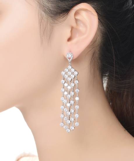 Genevive - CZ LONG CHANDELIER EARRINGS