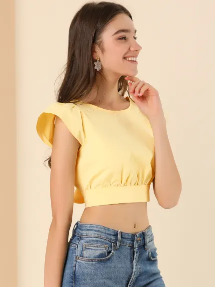 Allegra K - Summer Backless Short Sleeve Tie Back Crop Top