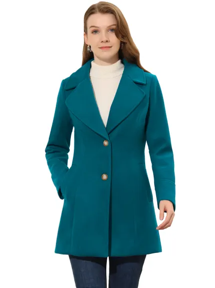 Allegra K- Notched Lapel Button Single Breasted Coat