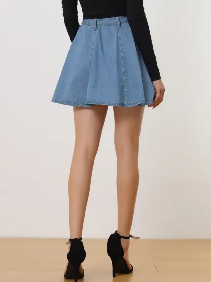 Allegra K- Belted A-Line Mini Denim Skirt