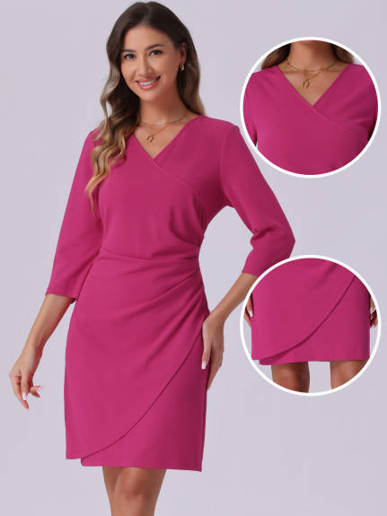 INSPIRE CHIC - Faux Wrap V-Neck Sheath Dress