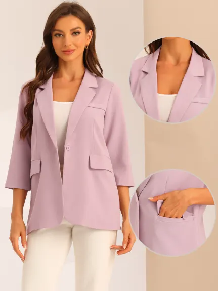 Allegra K - 3/4 Sleeve Casual Lapel Collar Blazer