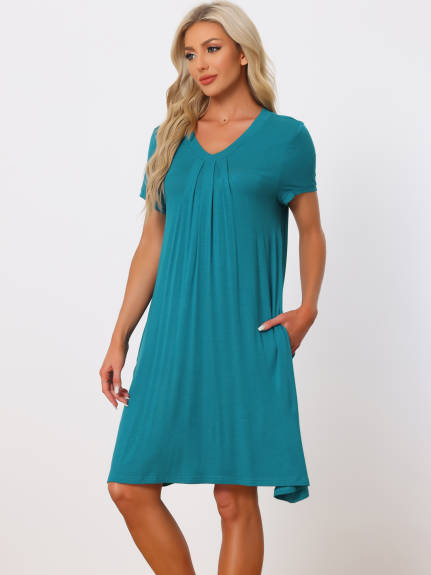 cheibear - Summer V-Neck with Pockets Lounge Nightgown