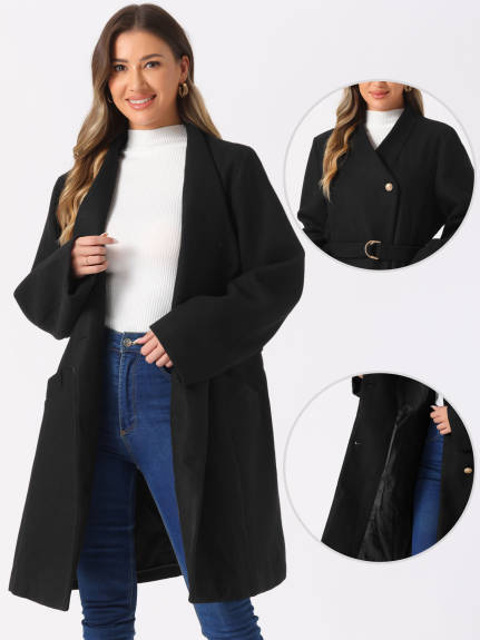 Allegra K - Stand Collar Belted Winter Coat