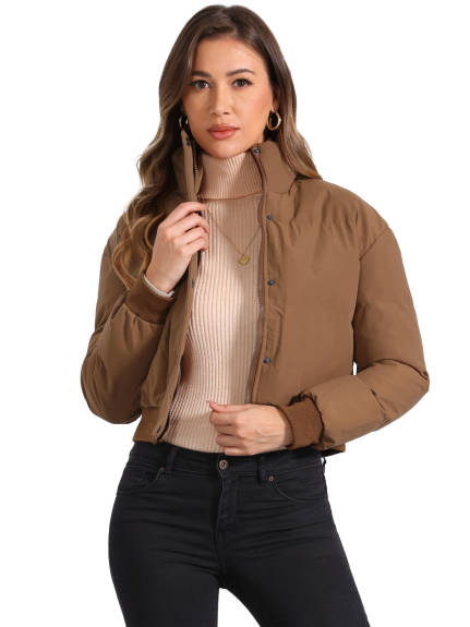 Allegra K - Cropped Padded Bomber Jacket Outwear