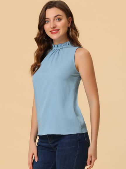 Allegra K- Mock Neck Ruffle Sleeveless Blouse