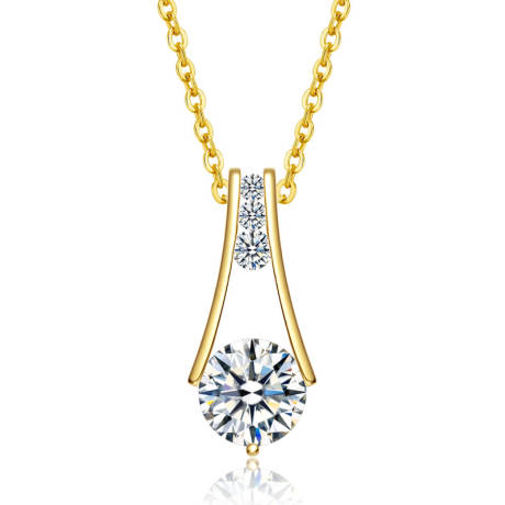 Stella Valentino Sterling Silver 14k Gold Plated with 1.50ctw Lab-Created Moissanite Trapeze Pendant Necklace