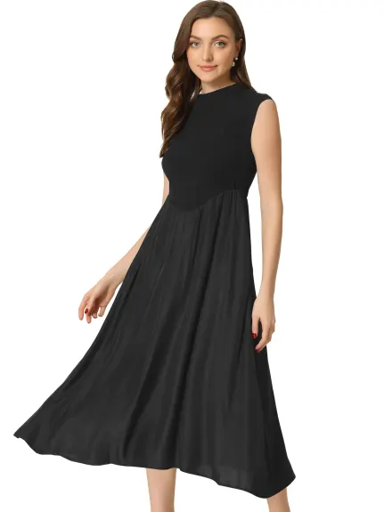 Allegra K- Round Neck Cap Sleeve Midi Dress