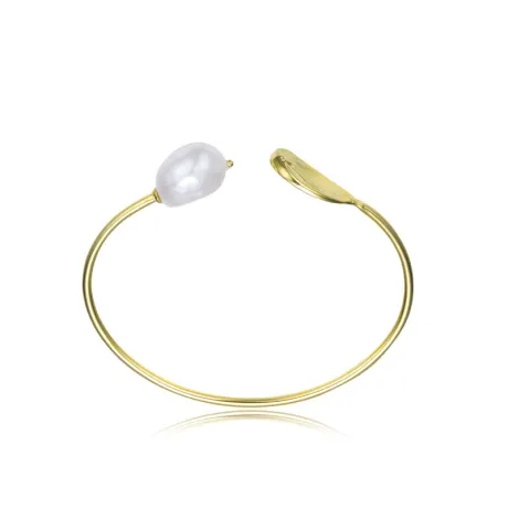 Genevive Sterling Silver with 14k Yellow Gold Plating and Genuine Freshwater  Pearl Cuff Bracelet