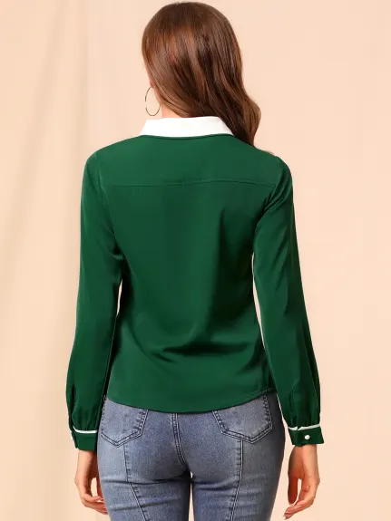 Allegra K- Contrast Peter Pan Collar Shirt Blouse