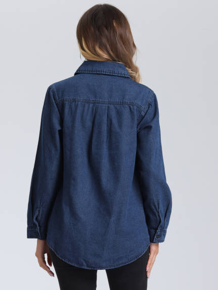 Allegra K - Button Down Long Sleeve Denim Jacket