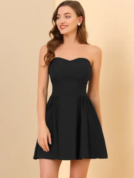 Allegra K- Strapless Zipper Mini Flare Dress