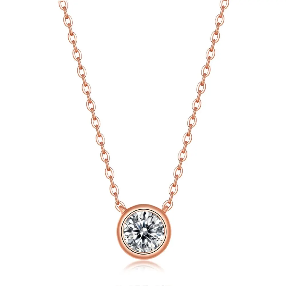 Stella Valentino Sterling Silver 18k Rose Gold Plated 1ct Lab Created Moissanite Round Solitaire Wedding Necklace