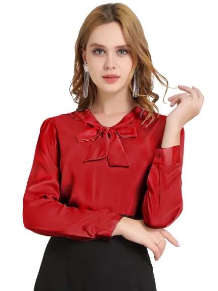 Allegra K- Satin Tie Neck Blouse