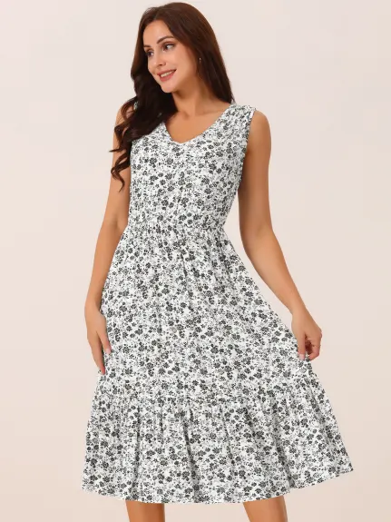 Allegra K - Sleeveless V Neck Floral Flowy Dress