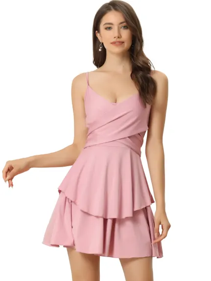 Allegra K- Spaghetti Straps Crisscross Ruffles Tiered Layered Dress