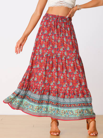 Allegra K - Summer Boho Floral Maxi Skirt