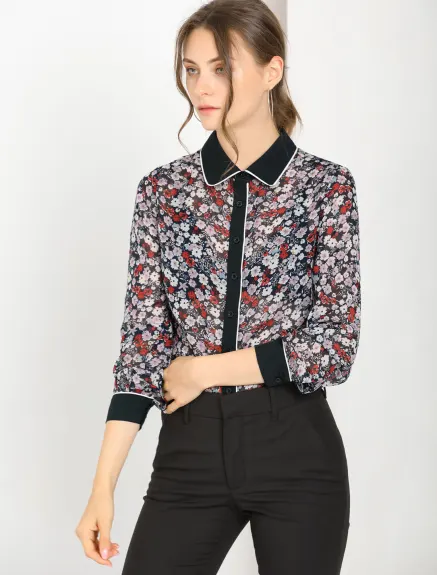 Allegra K- Floral Button up Contrast Color Shirt