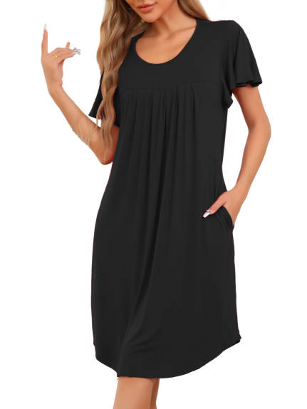 Cheibear - Pleated Front Short Sleeve Loose Nightgown