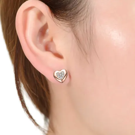 Rachel Glauber Lovely Heart Stud Earrings with Clear Cubic Zirconia