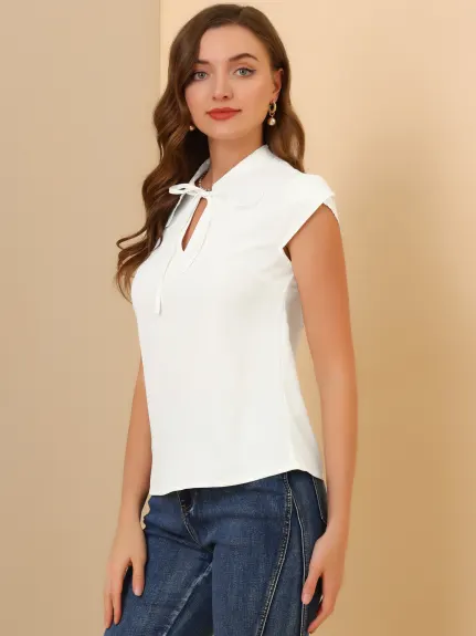 Allegra K - Tie Collar Cap Sleeve Top