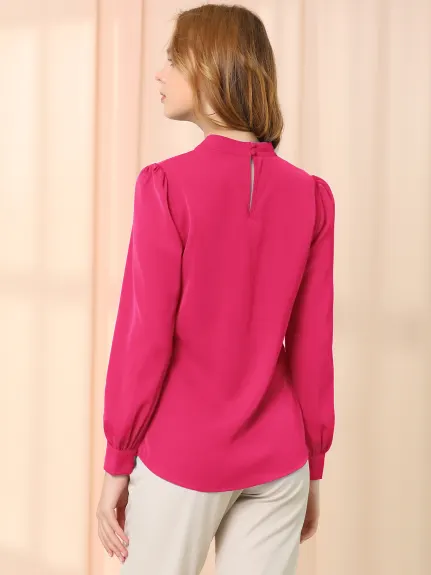 Allegra K- Stand Collar Long Sleeve Shirt Blouse